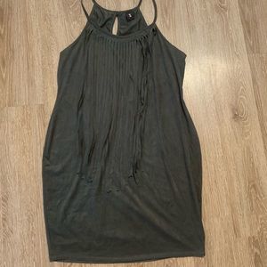 Plus size Faux suede fringe olive dress